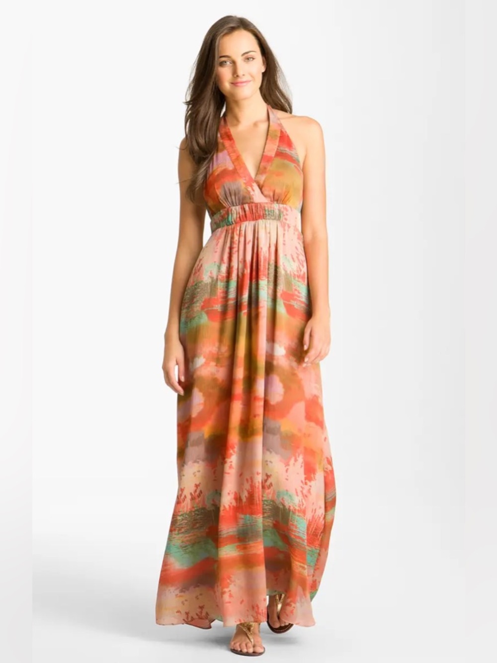 Jessica Simpson Print Halter Crêpe de Chine Maxi Dress